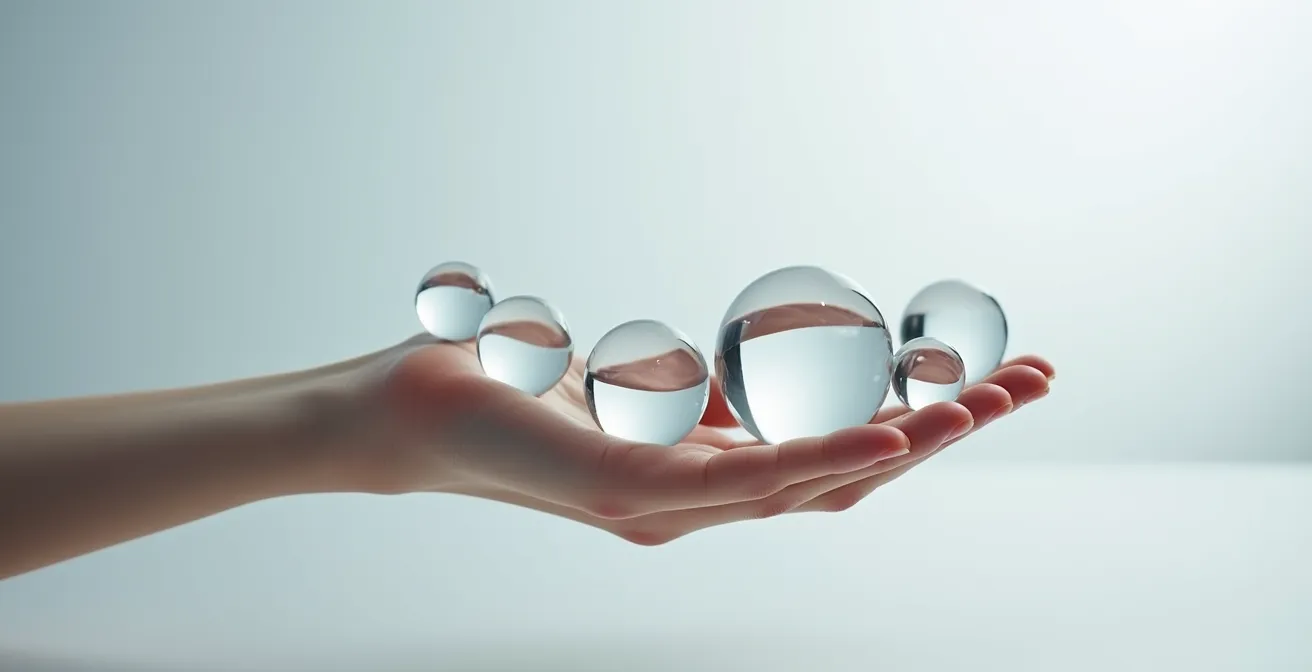 Main tenant cinq sphères de verre en dégradé représentant l'analyse progressive